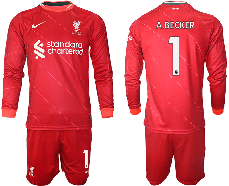 Men 2021-2022 Club Liverpool home red Long Sleeve #1 Soccer Jersey